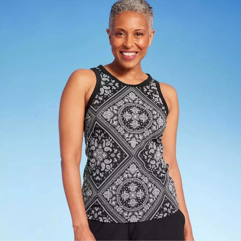 LANDS' END size XLARGE High Neck Tankini Top Swimwear UPF 50+ Bandana Print NEW!